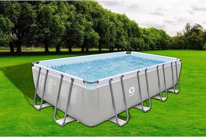 JLeisure Avenli 18 by 10 by 4 Feet Outdoor Backyard Above Ground Rectangular Steel Frame Swimming Pool for Adults and Kids with Repair Kit, Gray