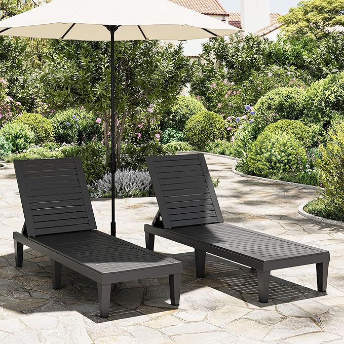 Outdoor Chaise Lounge Chair Set of 2,Waterproof & Lightweight Lounge Chair Outdoor with 5-Position Adjustable Back, Patio Lounge Chair for Garden, Pool Lounge Chairs for Poolside or Beach Use