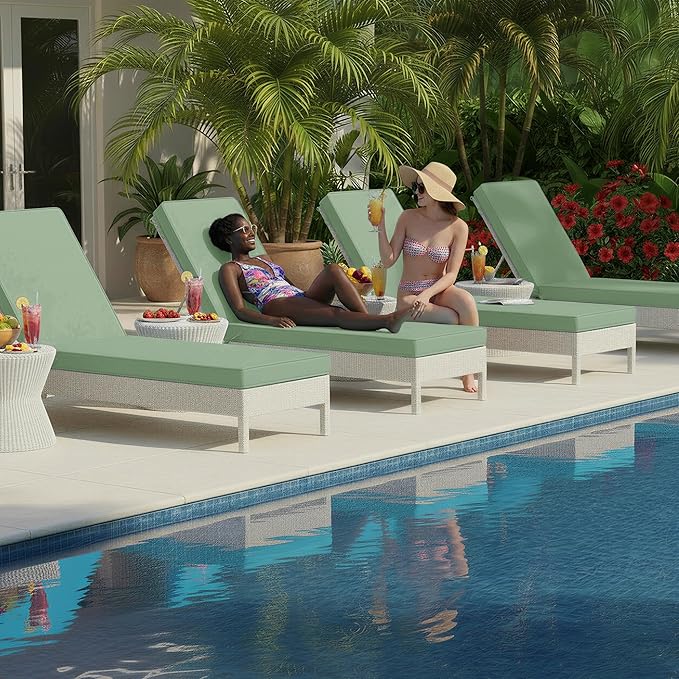Chaise Lounge Cushions Outdoor Set of 4 - Waterproof and Fade Resistant Sun Lounger Replacement Cushions - Patio Lounger Pads with Removable Cover for Pool, Deck, 72 x 21 x 3 Inch, Sage Green