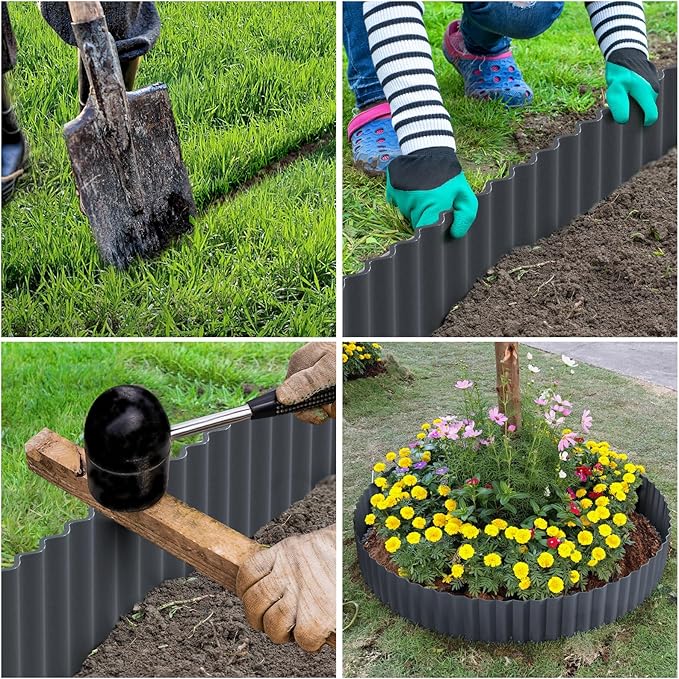 Corrugated Metal Garden Edging 8" x 20Ft, Landscape Edging Border for Lawn, Flower Bed, Garden Fence, Paver Edging (Dark Gray)