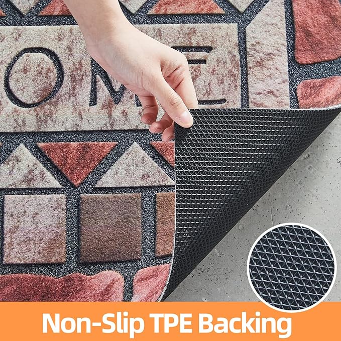 Welcome Mat Front Door Mat Indoor Outside Entrance, Absorbent Heavy Duty Doormat with Non Slip Backing Entryway Rug for Front Back Door, 24x36, Brick Print