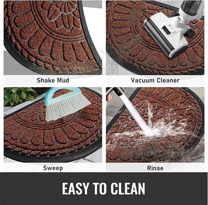 Mibao Front Door Mat Indoor Outdoor Entrance, Semicircular Entrance Mat, Half Round Waterproo Non-Slip Durable Rubber Door Mats, Low Profile Heavy Duty Doormat for Garage, Patio, 30" x 18", Maroon
