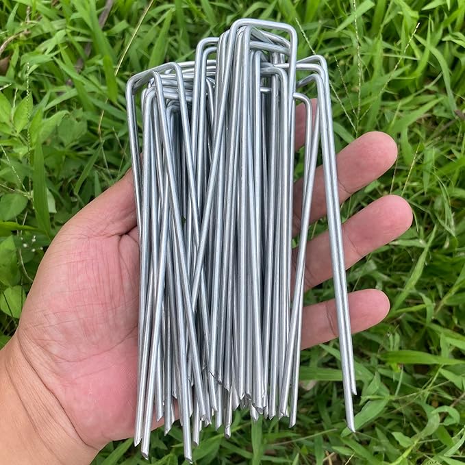 6 Inches Heavy Duty Galvanized Steel Garden Stakes Staples Securing Pegs for Securing Weed Fabric Landscape Fabric Netting Ground Sheets and Fleece, Christmas Decoration, Accessories (100)
