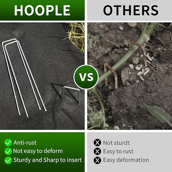 HOOPLE Landscape Staples 200 Pack 4 Inch 12 Gauge Heavy Duty Galvanized Garden Stakes, U-Shaped Landscaping Staples for Securing Weed Barrier Fabric, Ground Cover, Irrigation Tubing, and Fences