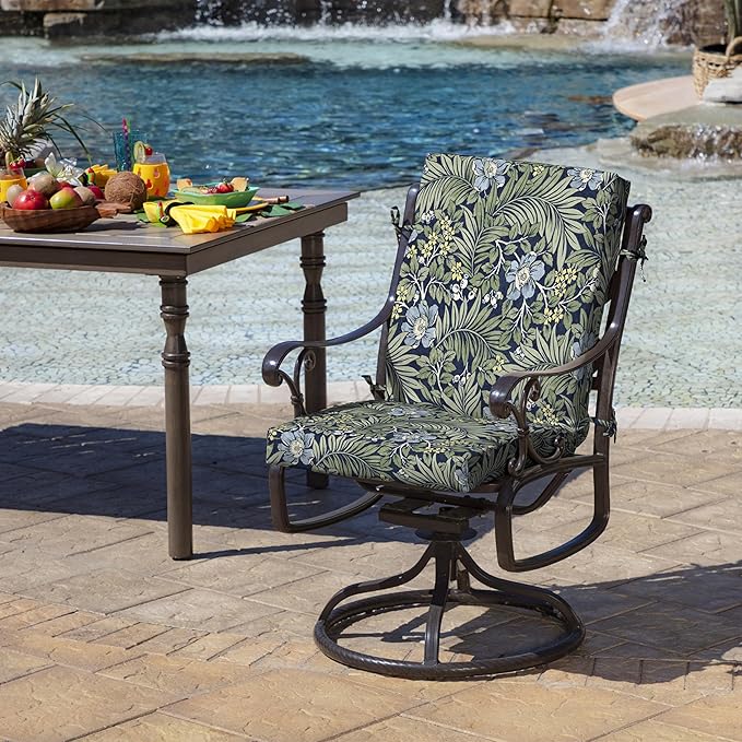 Arden Outdoor Patio Dining Chair Cushion, 20x44, Rain-Proof Seat Pad, Fade-Resistant Outdoor Cushion Sapphire Morrison Floral