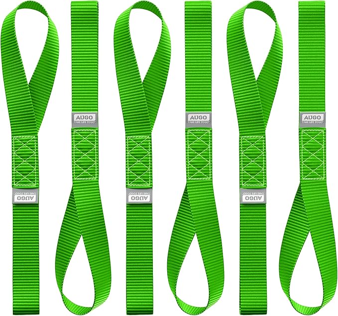 AUGO Heavy Duty Soft Loops –Pack of 6-1.5” x 17” Tie Down Anchor Straps for Use w/Ratchet Strap Hooks – 3000Lb Load Capacity & 10,000Lb Break Strength – Great for Motorcycle, Bike, Roof Rack, Etc.