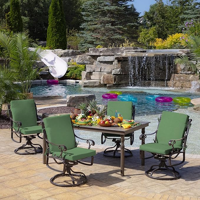 Arden 2-Pack Outdoor Patio Dining Chair Cushion, 20x44, Rain-Proof Seat Pad, Fade-Resistant Outdoor Cushion Bright Moss Green Leala