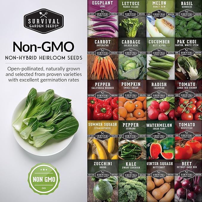 Vegetable Garden Starter Kit – 20 Variety Heirloom Non-GMO Seeds for Planting | Giftable Family Garden Kit for Beginner Victory Gardens – Start Growing Indoors or Outdoors – Survival Garden Seeds