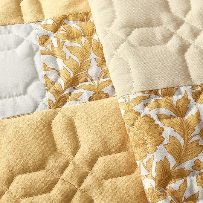 Wonderful Patchwork Quilt Set Queen Size Stitch Bedding Piano Key Design Floral Coverlet Cotton Blend Farmhouse Bedspread Ginger