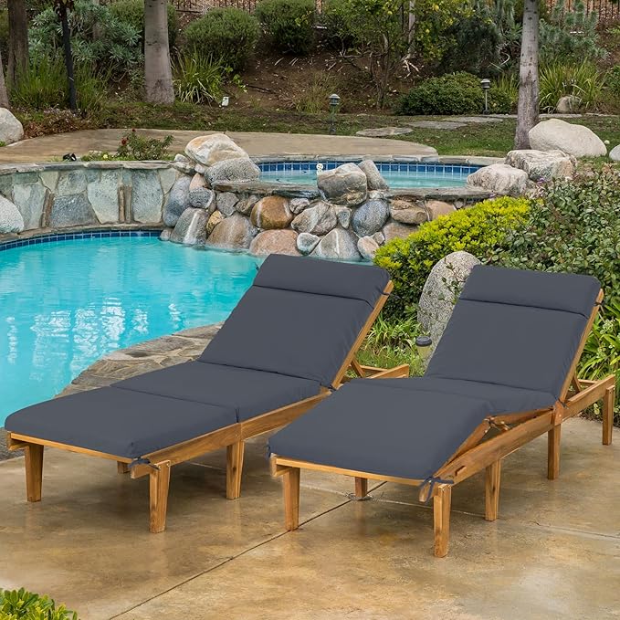 Chaise Lounge Cushion 80x26x3 Inch – Set of 2 Outdoor Lounge Chair Cushions, Lounger Pad Replacement with Fade-Resistant, Removable & Machine-Washable Covers, Ideal for Patio Chaise Chairs, Dark Grey