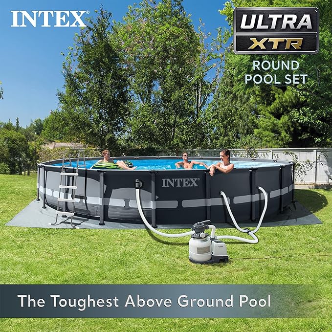 INTEX Ultra XTR Frame 20'x48" Round Above Ground Swimming Pool Set with Cover, Ladder, Ground Cloth, Filter Pump, and Robotic Vacuum Kit for Backyard