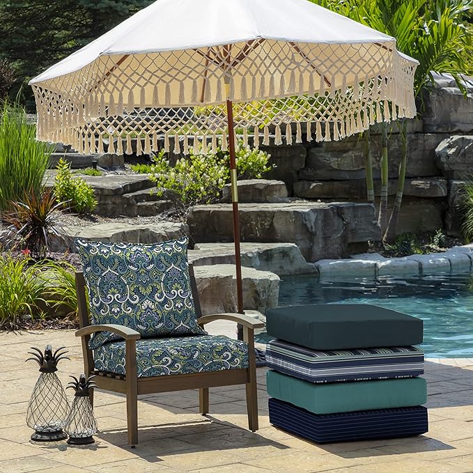 Arden Outdoor Deep Seat Cushion Set, 22 in x 24 in, Weather-Proof, Rain-Proof, Fade Resistant Patio Cushion Sapphire Aurora Blue Damask