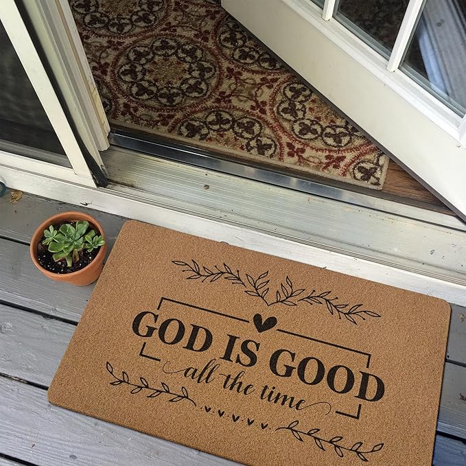 Christian God is Good Door Mat Doormat, Bible Verse Welcome Front Door Mat Indoor Outdoor Entrance, Rustic Religious Artificial Coir Doormats Rugs for Porch Patio Entryway Home Decor 30x17in