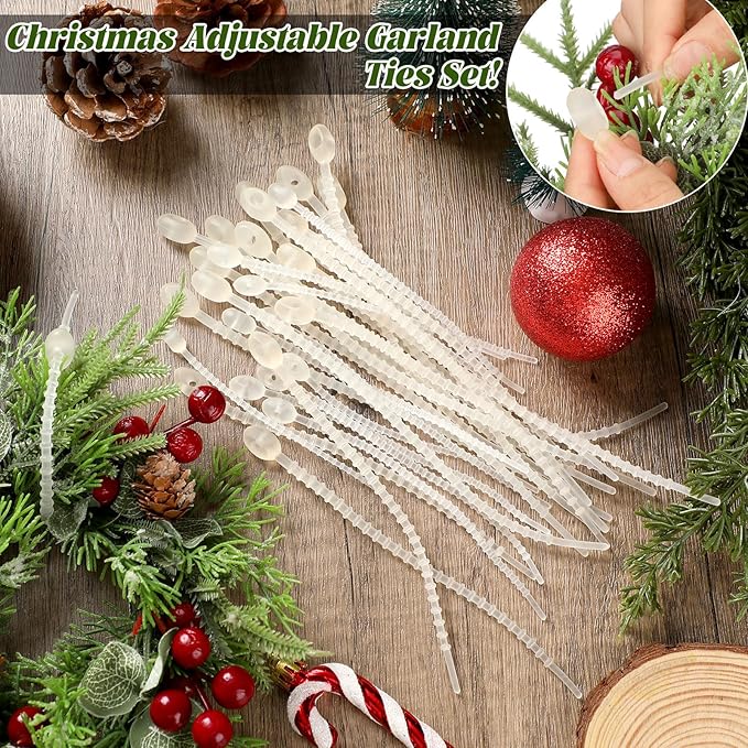 48 Pcs Clear Christmas Flexible Garland Ties Assorted Size Adjustable Decorative Soft Ties Reusable Banister Garland Straps for Christmas Tree Mantel Fences Holiday Craft Wrapping
