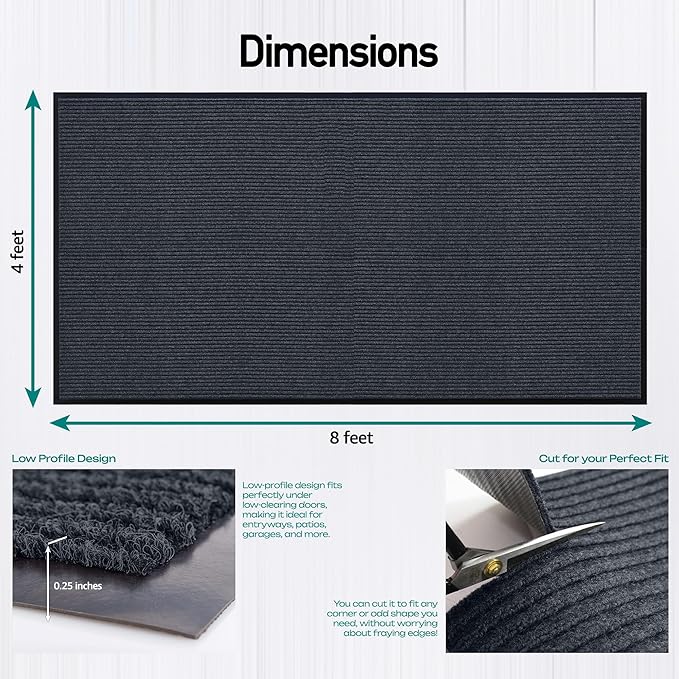 LuxUrux® Durable Rubber Door Mat - Heavy Duty, Indoor/Outdoor, Easy Clean, Waterproof, Patio, Garage - Commercial Floor Mat for Entry (Charcoal, 4' x 8' (Runner))
