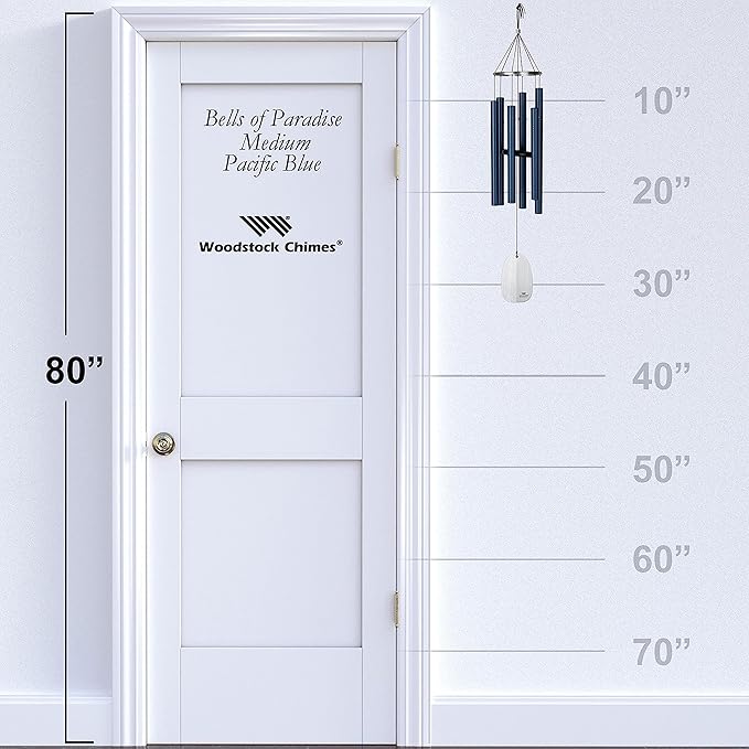 Woodstock Wind Chimes for Outside, Garden, Patio, Porch and Outdoor Decor (32") Bells of Paradise Pacific Blue Decorative Wind Chime Gifts (BPMPB)