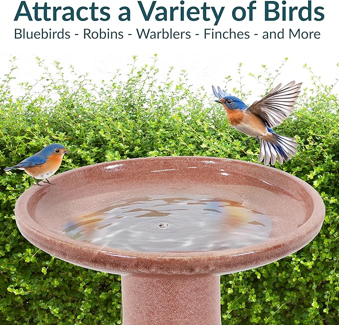 Sunnydaze 21" H Ceramic Bird Bath for Outside - Hand-Painted Outdoor Bird Bath Bowl, UV/Frost-Resistant Finish - Lava