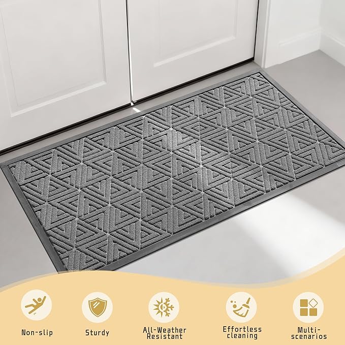 Yimobra Large Door Mat 47x24, All-Weather Waterproof Non-Slip Welcome Matt Outdoor, Heavy Duty Non Slip Doormat for Entryway for Patio and Garage Indoor, Easy Clean, Grey