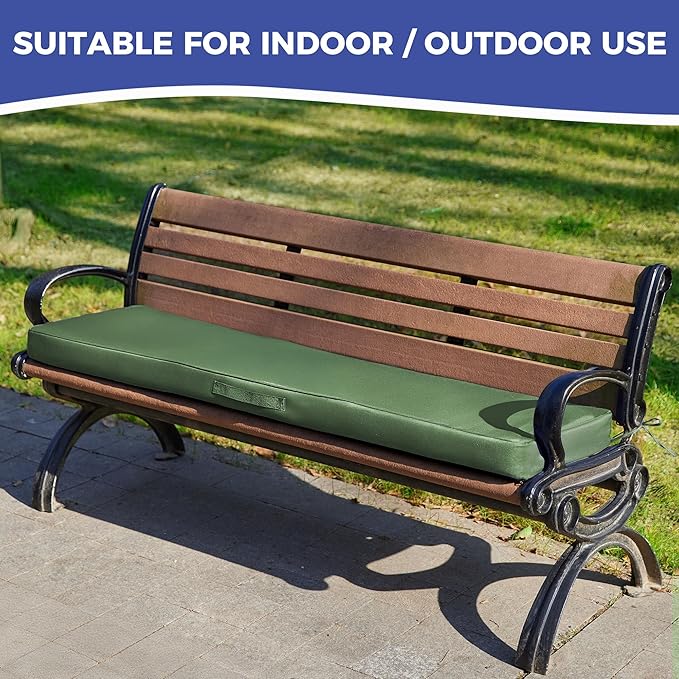 Outdoor Bench Cushions for Outdoor Furniture, 42x18x3 Inch, Waterproof Bench Pillow, Fade Resistant Long Bench Seat Pads for Garden, Indoor, Porch Swing, Army Green