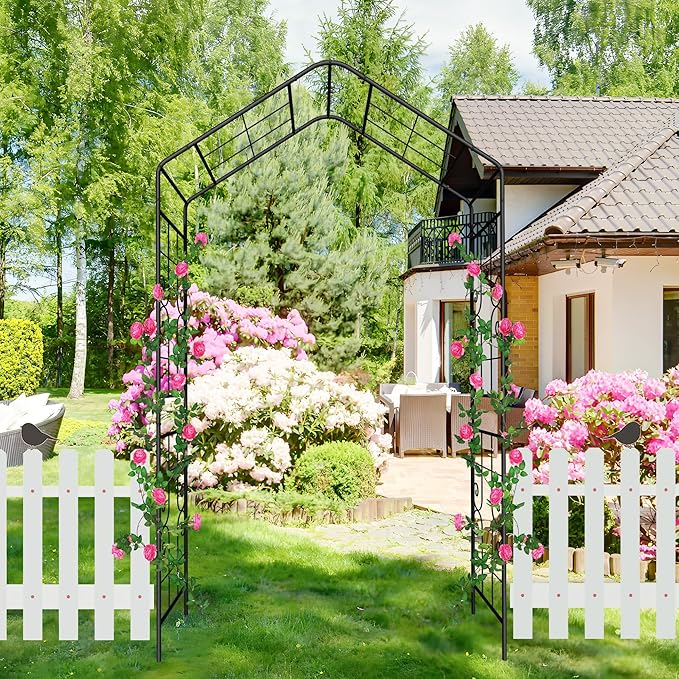 Garden Arbor, 8FT Metal Arbor Trellis for Climbing Plants Outdoor, Black Garden Archway for Lawn, Patio and Backyard, Wedding Arches for Ceremony