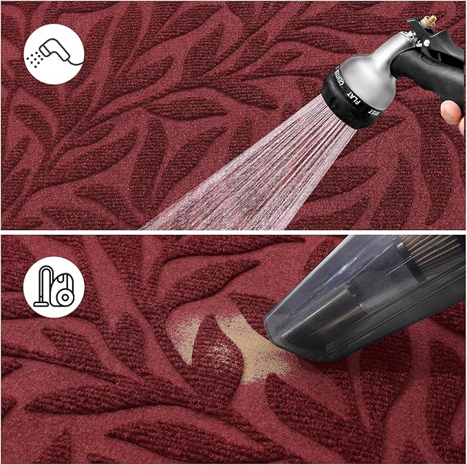 Smiry Front Door Mat Indoor Outdoor Entrance, Heavy Duty Natural Rubber, Trap Dirt and Moisture, Non-Slip Doormats, Low Profile, Easy Clean Patio Porch Entryway Mat, 35x23, Wine Red