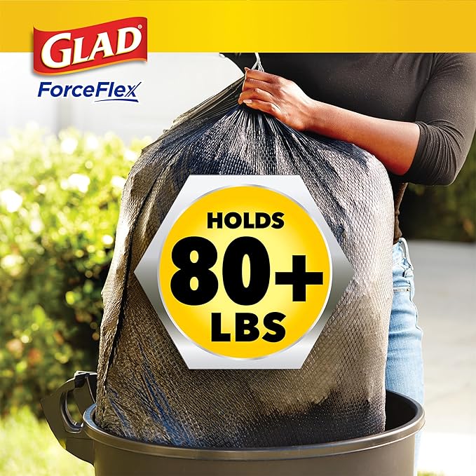 Glad Large 30 Gallon Trash Bags, Pine-Sol Heavy Duty Garbage Bags, Forceflex with Drawstring, 25 Count (Packaging May Vary)