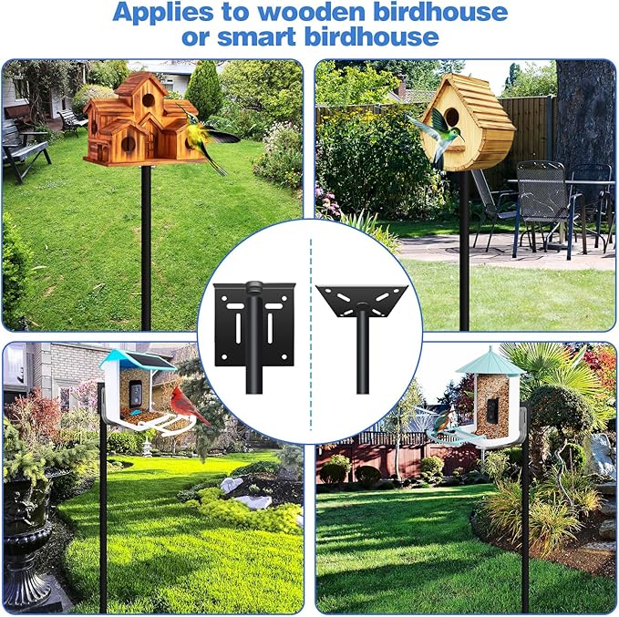 QwayHome Smart Bird Feeder Pole Kit, 80 Inch Bird House Pole Mount Kit for Outdoor Smart Bird Feeder & Wooden Birdhouse & Weather Station,1Inch Dia Poles,Heavy Duty, Adjustable, 5-Prong Base
