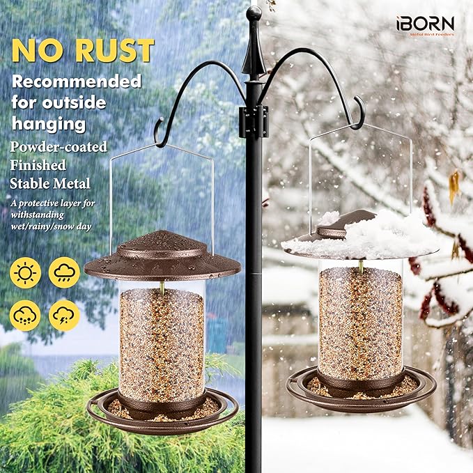 iBorn Bird Feeder for Outside Hanging,Bird Seed for Outside Wild Bird Feeders for Garden Yard Outdoor Decoration,Round Roof Design Coffee