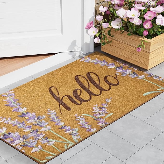 Door Mat Welcome Outdoor Mat: Artificial Coir Doormat for Outdoor Outside Indoor Entrance - Front Door Mat Non-Slip Backing Durable Fall Mat for Home Porch Entryway Floor (Hello Floral, 17"x 30")
