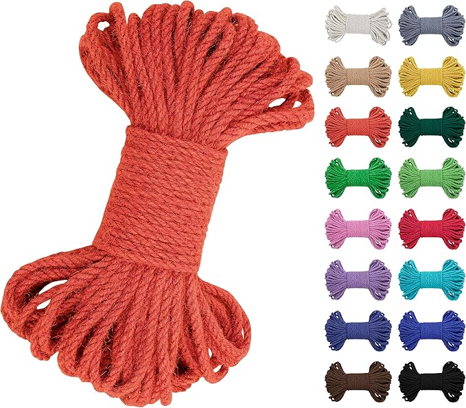 JeogYong 5mm Jute Twine String 66 Feet Natural Thick Garden Hemp Twine for Crafts, Outdoor, Gardening, Gift Wrapping, Plants, Packing Materials (Orange)