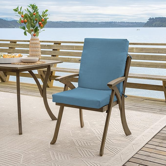 Arden Outdoor Patio Dining Chair Cushion, 20x44, Rain-Proof Seat Pad, Fade-Resistant Outdoor Cushion French Blue Texture