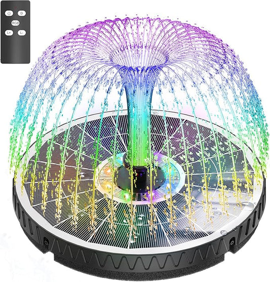 Remote Control Solar Water Fountain, 2026 Upgrade 6W Solar Bird Bath Fountain Pump with 3 Spray Heights, 3 Brightness,4000mAh Battery, LED Lights, for Hummingbird,Garden, Pond, Pool, and Patio