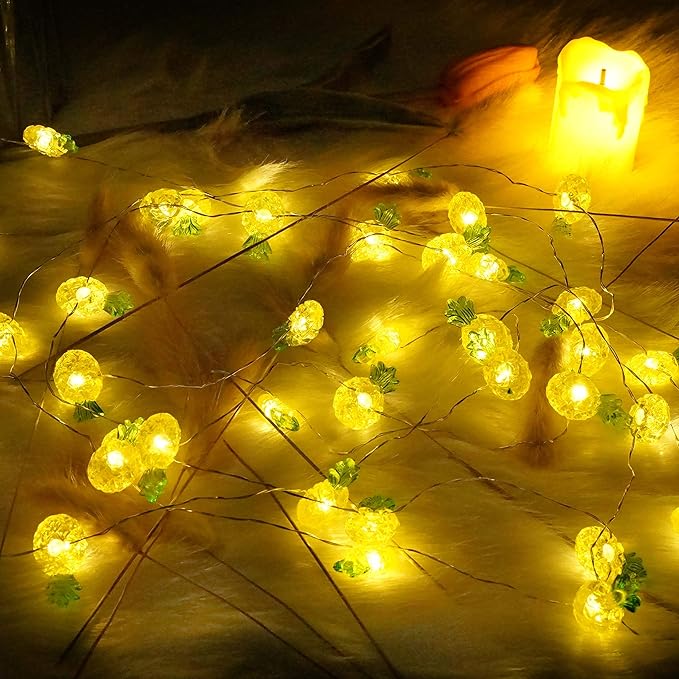 Decorman Pineapple String Lights 14ft 40 LED 8 Modes Warm White Weatherproof Battery Operated Decorative Lights for for Bedrooms Parties Weddings Gardens with Remote and Timer