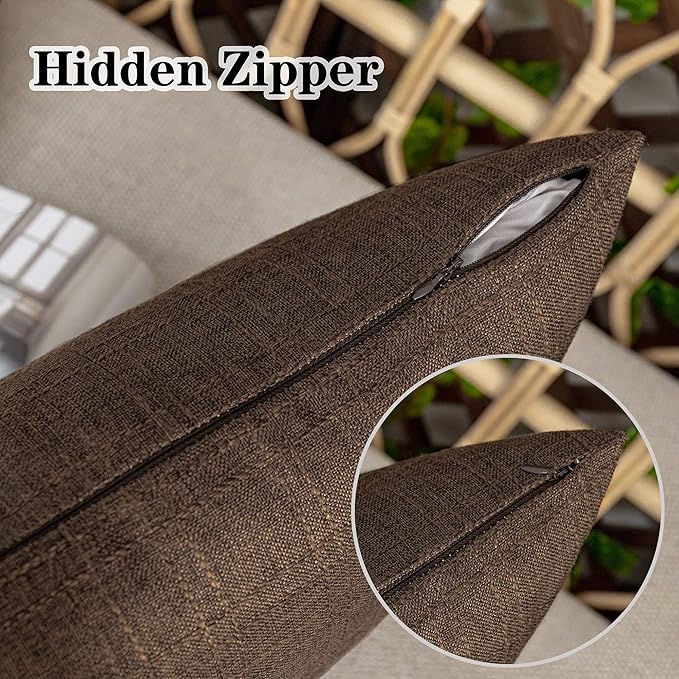 Kevin Textile Pack of 2 Outdoor Waterproof Throw Pillow Covers Decorative Square Outdoor Checkered Pillows Cushion Case Patio Pillows for Couch 12x20 inches 30x50 cm Brown