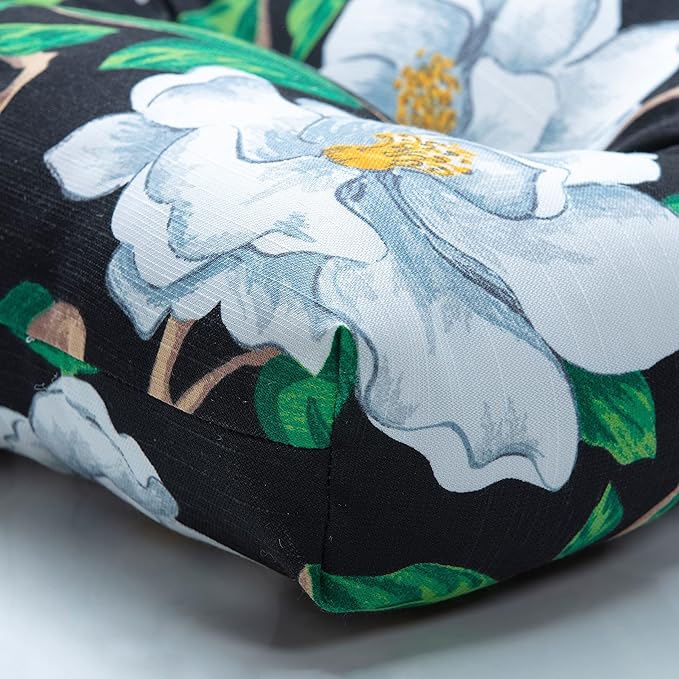 Pillow Perfect Floral Indoor/Outdoor Chair Seat Cushion, Tufted, Weather, and Fade Resistant, 19" x 19", Black/White Magnolia, 2 Count