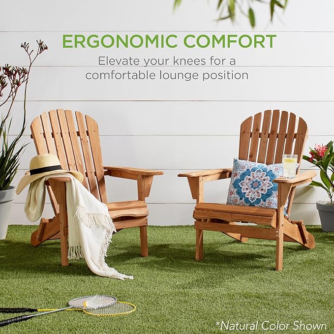 Best Choice Products Folding Adirondack Chair Outdoor Wooden Accent Furniture Fire Pit Lounge Chairs for Yard, Garden, Patio w/ 350lb Weight Capacity - Deep Green
