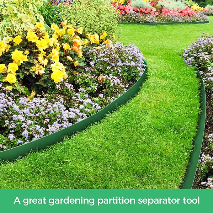 4-Inch x 50 FT Landscape Edging Border with 75 Spikes, Garden Edging Lawn Border Kit, Plastic Edging Border Flexible for Garden Flower Beds Lawn Yard Pathway Paver Edging (Green)
