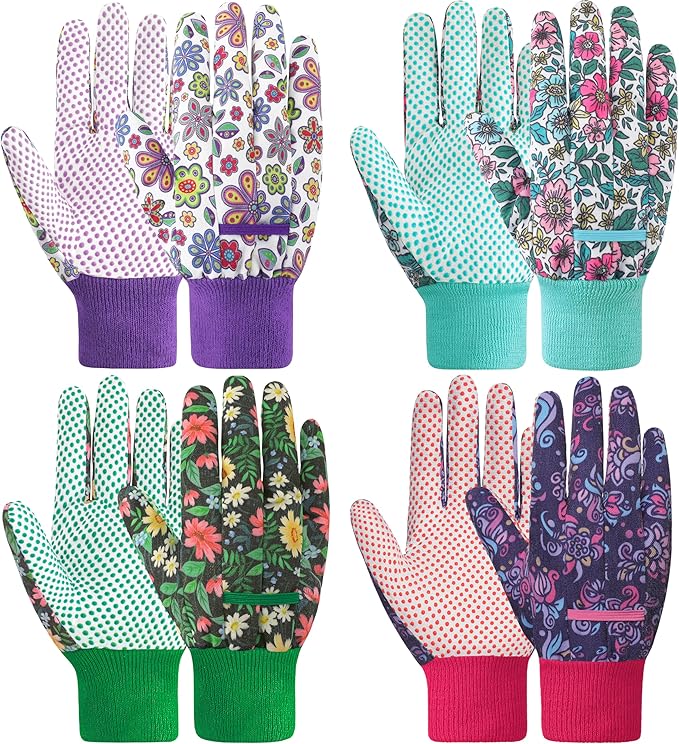 DOFOWORK Gardening Gloves - 4 Pair Garden Gloves for Women, Soft Womens Gardening Gloves Floral Cute Garden Gloves