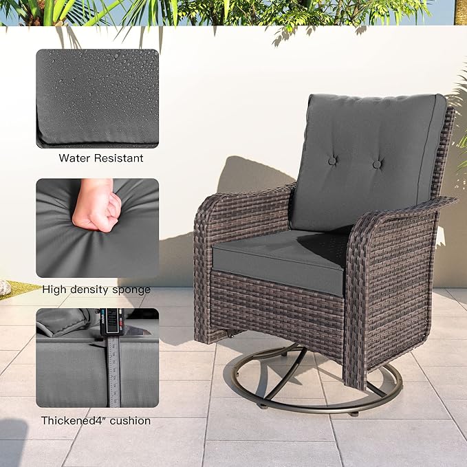 Kullavik 13PCS Outdoor Patio Furniture Set,PE Wicker Rattan Sectional Sofa Patio Conversation Sets with 43" 55000BTU Gas Propane Fire Pit Table,Swivel Rocking Chairs Set,Grey
