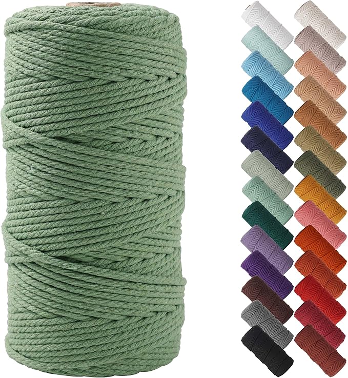 NOANTA Avocado Green Macrame Cord 3mm x 220yards, Colored Macrame Rope Cotton Rope Macrame Yarn, Colorful Cotton Craft Cord for Wall Hanging, Plant Hangers, Crafts, Knitting