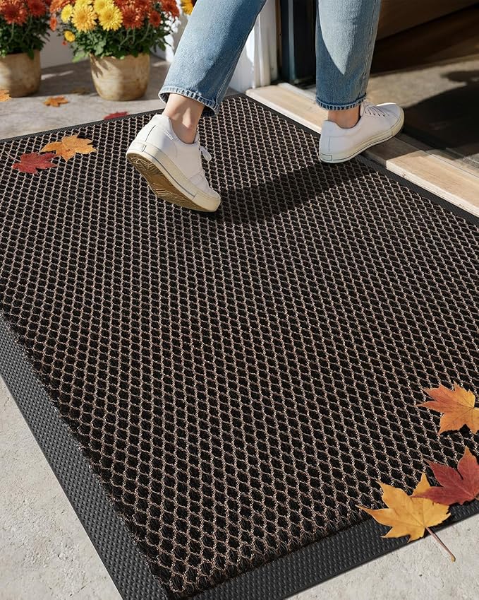 Color&Geometry High Stretch Elastic Silk Doormat, Front Door Mat Outside Entrance, Outdoor Door Mat for Patio,Quick-Dry & Heavy-Duty, Non-Slip Rubber Doormat, 24"x36" Dark Brown