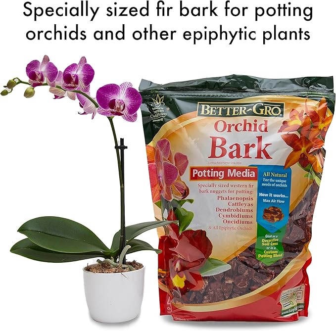 Better-Gro Orchid Bark - Premium Grade Orchid Potting Medium for Potting, Repotting, Root Development, and Water Retention, Ideal for Phalaenopsis, Epiphytic Orchids, and Tropical Plants - 4 Quarts