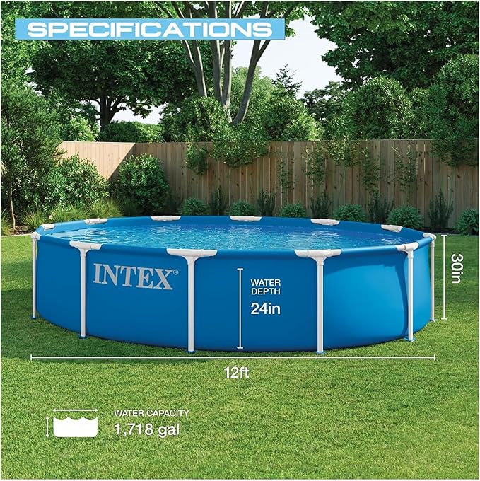 INTEX 28211EP 12Ft X 30In Metal Frame Above Ground Swimming Pool Set, Includes 530 GPH Cartridge Filter Pump, Puncture-Resistant Material, Rust Resistant, 1718 Gallon Capacity