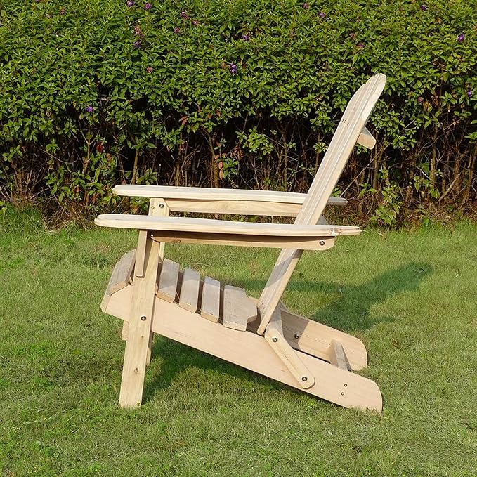 Foldable Wooden Adirondack Chair, Outdoor, Garden, Lawn, Deck Chair, Natural, MPG-ACE010KIT