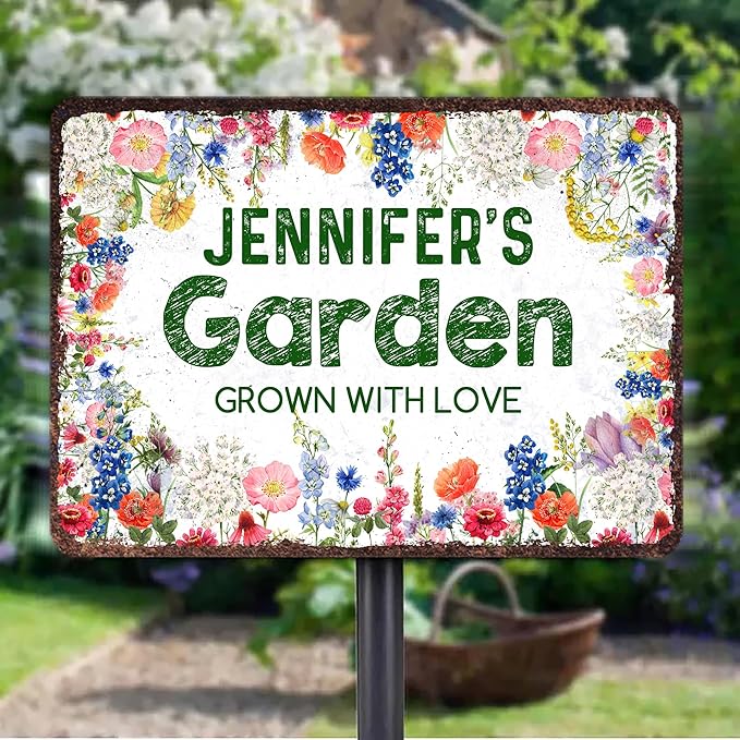 Personalized Metal Signs with Name Made in USA Custom Vintage Garden Sign Waterproof Vintage Decorative Metal Print for Wall Decor Customized Home Garden Ideas Gifts Artwork Prints for Yard Ourdoor