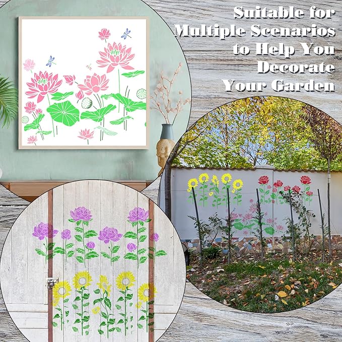 Zeyune 20 Pcs Large Fence Flower Stencils for Walls Painting 11x 13, 12 x 8 Inch Reusable Plastic Spring Floral Stencils for Crafts Outdoors Garden Walls Lace Crafts for DIY Wall Home Furniture Art