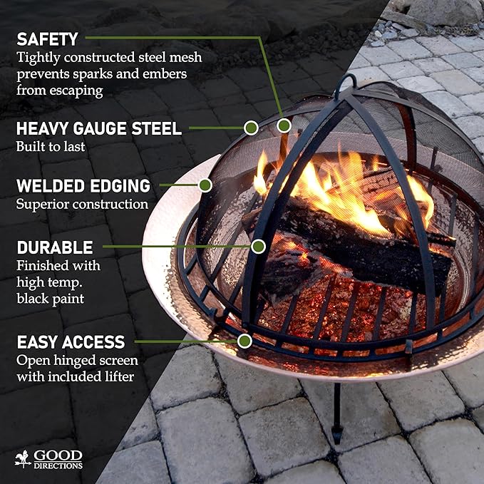 Good Directions Fire Pit Spark Screen Hinged for Easy Access