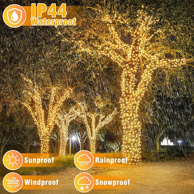 165FT 500 LED Christmas Lights Outdoor, Warm White Christmas String Lights Indoor Waterproof with 8 Modes, Plug in Twinkle Fairy Lights Clear Wire for House Room Xmas Tree Garden Holiday Decorations