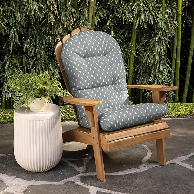 Arden earthFIBER Plush Modern Tufted Rocking Chair Cushion, 21.5 x 19, Rain-Proof, Fade Resistant, Tufted Cushions for Rocking and Adirondack Chairs Stone Grey Dot