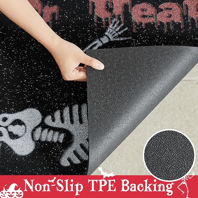 Skeleton Front Door Mat Indoor Outside Entrance, Heavy Duty Dirt Trapper Doormat with Non Slip Backing Entryway Mat for Front Back Door, 24'' x 36'', Skeleton Black